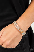 Load image into Gallery viewer, Mic Dropping Drama - Gold Rhinestone Stretchy Bracelet Paparazzi Accessories