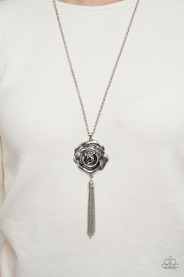 Rosy Redux - Silver Rose Necklace Paparazzi Accessories
