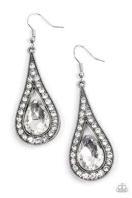 A-Lister Attitude - White Rhinestone Earrings Paparazzi Accessories