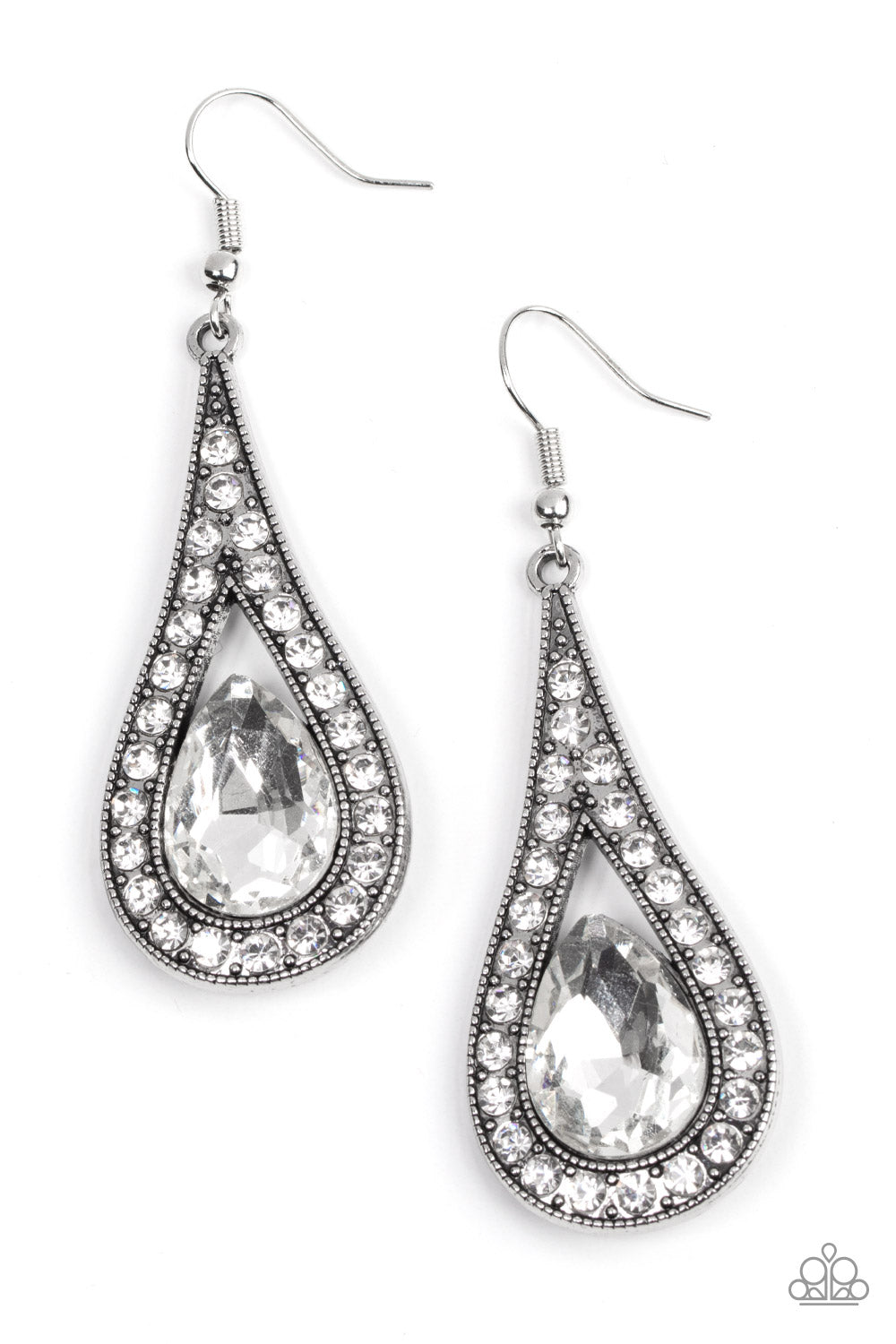 A-Lister Attitude - White Rhinestone Earrings Paparazzi Accessories