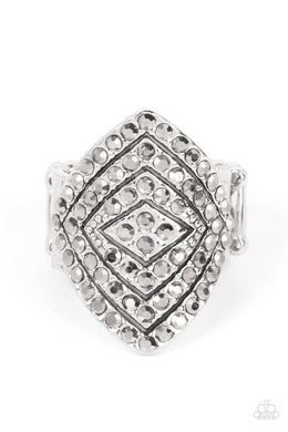 Plead GLITZY - Silver Hematite Rhinestone Ring Paparazzi Accessories