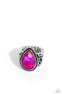 oil spill,pink,rhinestones,wide back,Supernatural Sparkle - Pink Oil Spill Rhinestone Ring
