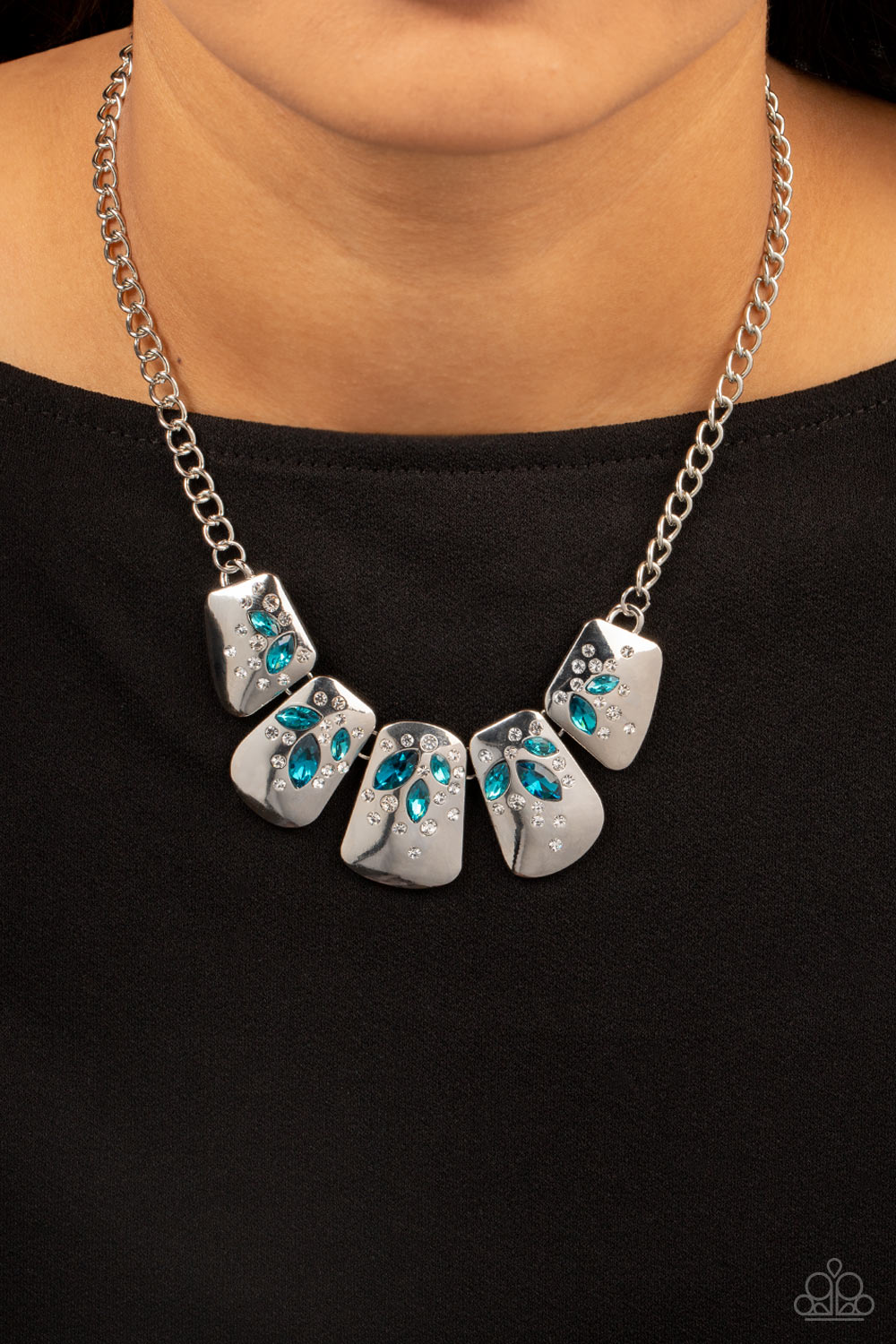 Jubilee Jingle - Blue Rhinestone Necklace Paparazzi Accessories
