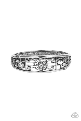 Prairie Musical - White Floral Hinge Bracelet Paparazzi Accessories