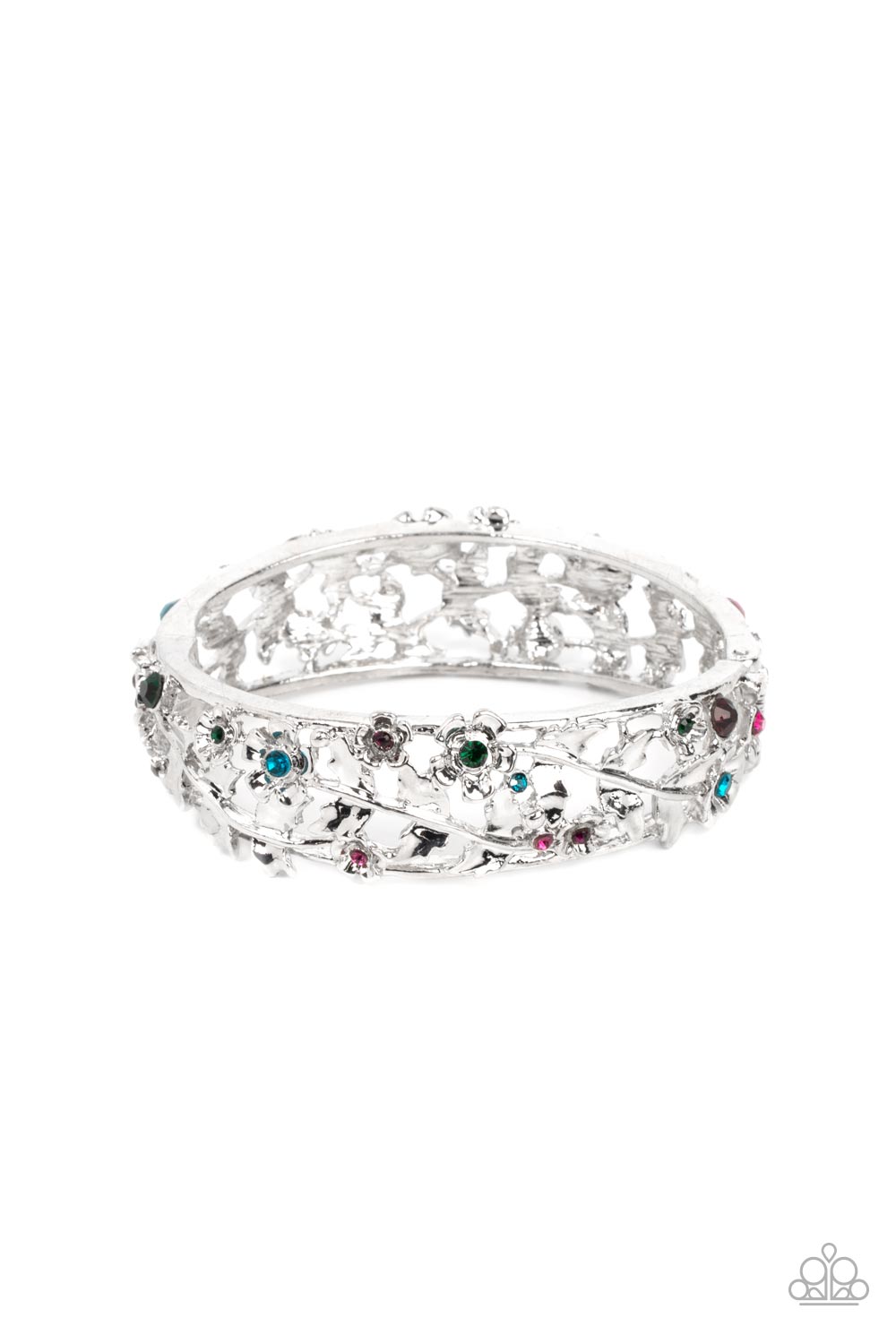 Ripe for the Picking - Multi Floral Rhinestone Hinge Bracelet Paparazzi Accessories