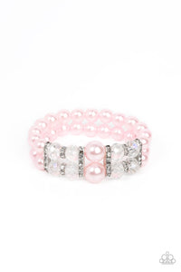 pearls,pink,stretchy,Timelessly Tea Party - Pink Pearl Stretchy Bracelet