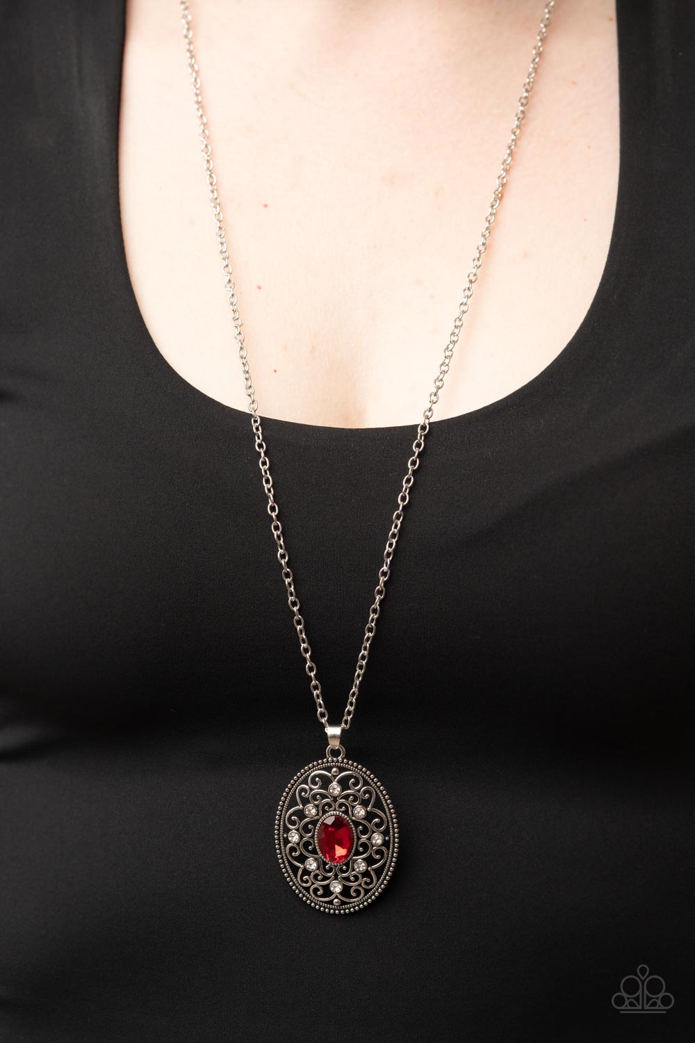 Sonata Swing - Red Rhinestone Necklace Paparazzi Accessories