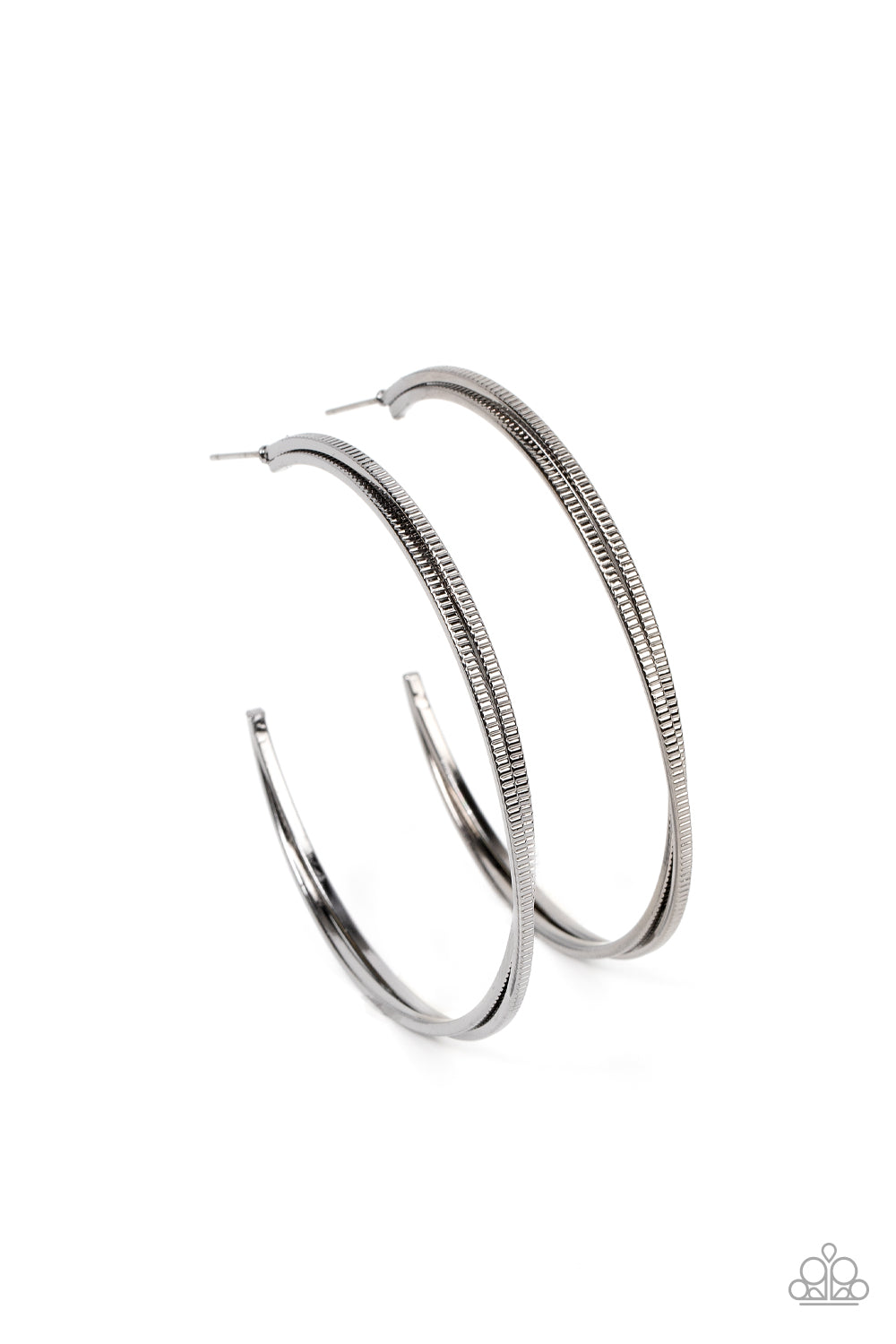 Monochromatic Curves - Black Gunmetal Hoop Earrings Paparazzi Accessories