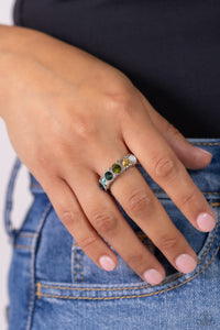 dainty back,green,multi,rhinestones,Taming Twilight - Green Rhinestone Ring