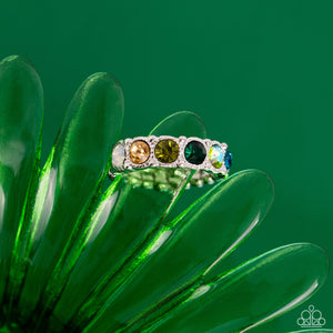 dainty back,green,multi,rhinestones,Taming Twilight - Green Rhinestone Ring