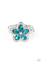 Load image into Gallery viewer, Efflorescent Envy - Blue Rhinestone Floral Ring Paparazzi Accessories