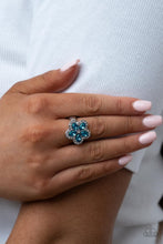 Load image into Gallery viewer, Efflorescent Envy - Blue Rhinestone Floral Ring Paparazzi Accessories