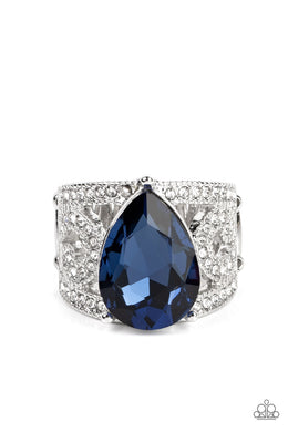 Kinda a Big Deal - Blue Rhinestone Ring Paparazzi Accessories