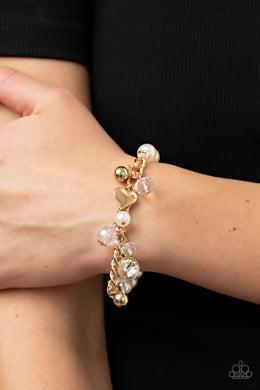 Adorningly Admirable - Gold Pearl Stretchy Charm Bracelet Paparazzi Accessories
