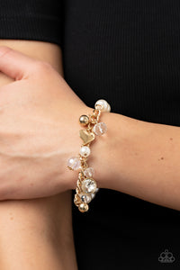 gold,hearts,Pearls,stretchy,Adorningly Admirable - Gold Pearl Stretchy Charm Bracelet