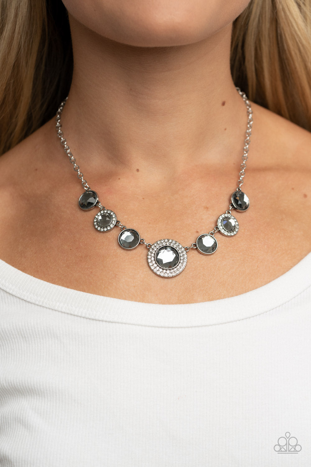 Extravagant Extravaganza - Silver Rhinestone Necklace Paparazzi Accessories