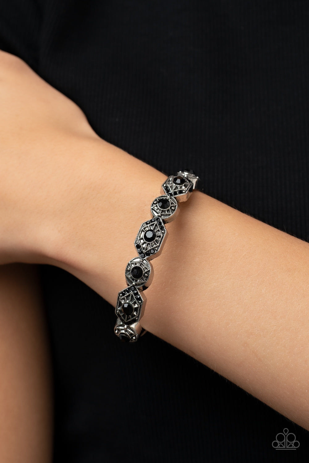 Eye-Opening Opulence - Black Rhinestone Hinge Bracelet Paparazzi Accessories