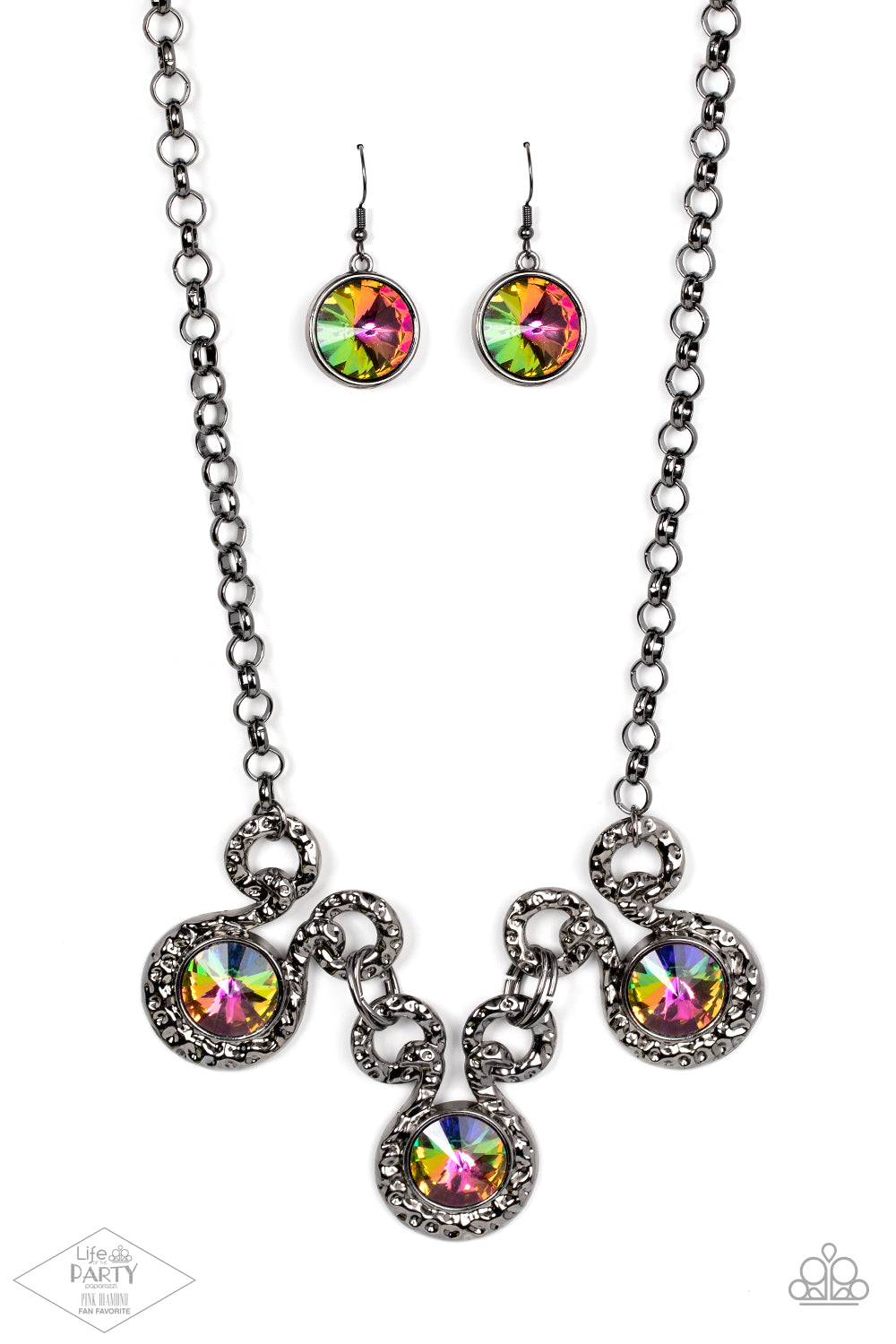 Hypnotized - Multi Oil Spill Rhinestone Gunmetal Necklace Paparazzi Accessories