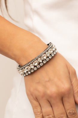 Mega Megawatt - Black Gunmetal Rhinestone Hinge Bracelet Paparazzi Accessories