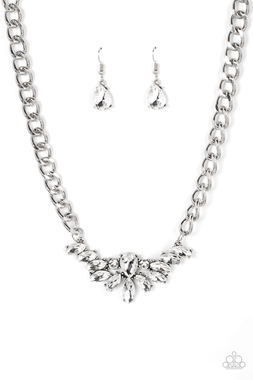 Come at Me - White Rhinestone Necklace Paparazzi Accessories