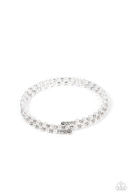 Regal Wraparound - White Pearl Rhinestone Coil Bracelet Paparazzi Accessories