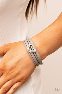 hearts,magnetic,rhinestones,Wildly in Love - Silver Heart Rhinestone Magnetic Bracelet