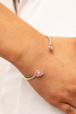 Unrequited Love - Pink Rhinestone Heart Cuff Bracelet Paparazzi Accessories