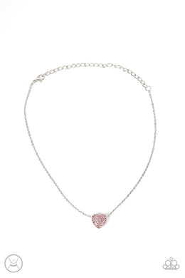 Twitterpated Twinkle - Pink Rhinestone Heart Choker Necklace Paparazzi Accessories