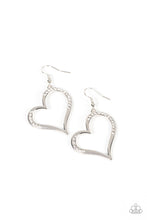 Load image into Gallery viewer, Tenderhearted Twinkle - White Rhinestone Heart Earrings Paparazzi Accessories