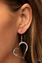 Load image into Gallery viewer, Tenderhearted Twinkle - White Rhinestone Heart Earrings Paparazzi Accessories