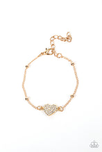 Load image into Gallery viewer, Heartachingly Adorable - Gold Rhinestone Heart Bracelet Paparazzi Accessories