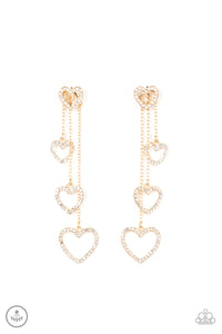 gold,heart,hearts,jacket,post,Falling In Love - Gold Heart Rhinestone Jacket Earrings