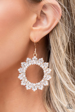 Combustible Couture Gold Pearl Rhinestone Earrings Paparazzi Accessories