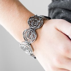 Beat Around the Rosebush Black Gunmetal Stretchy Bracelet Paparazzi Accessories