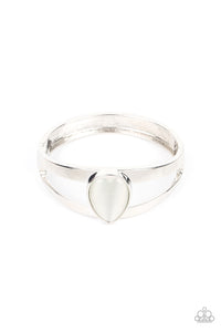 cat's eye,hinge,white,Enhanced Enchantment - White Cat's Eye Cuff Bracelet