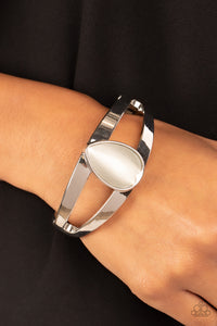 cat's eye,hinge,white,Enhanced Enchantment - White Cat's Eye Cuff Bracelet