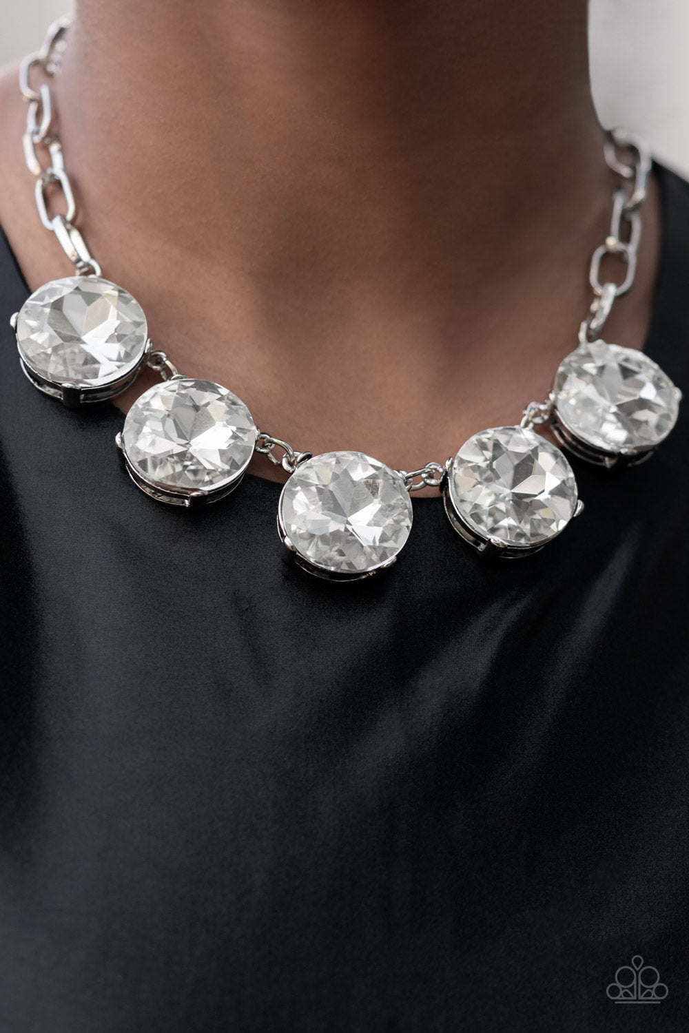 Limelight Luxury - White Rhinestone Necklace Paparazzi Accessories
