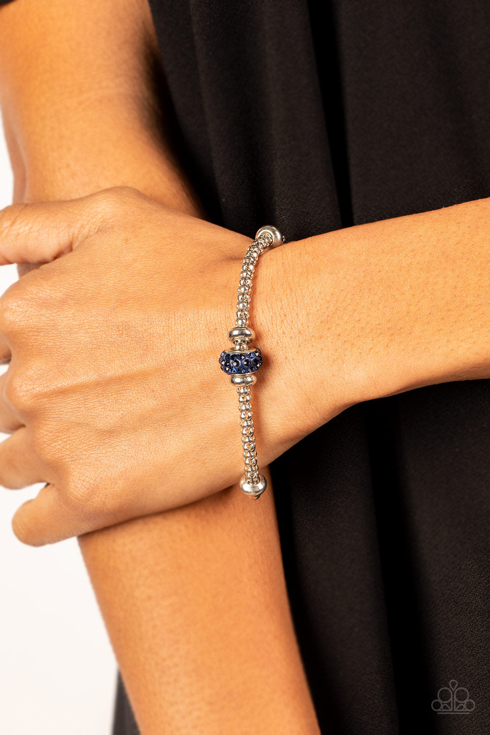 Downtown Decoupage - Blue Rhinestone Bracelet Paparazzi Accessories