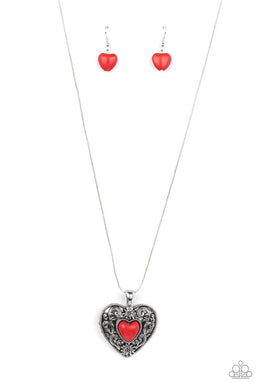 Wholeheartedly Whimsical - Red Stone Heart Necklace Paparazzi Accessories