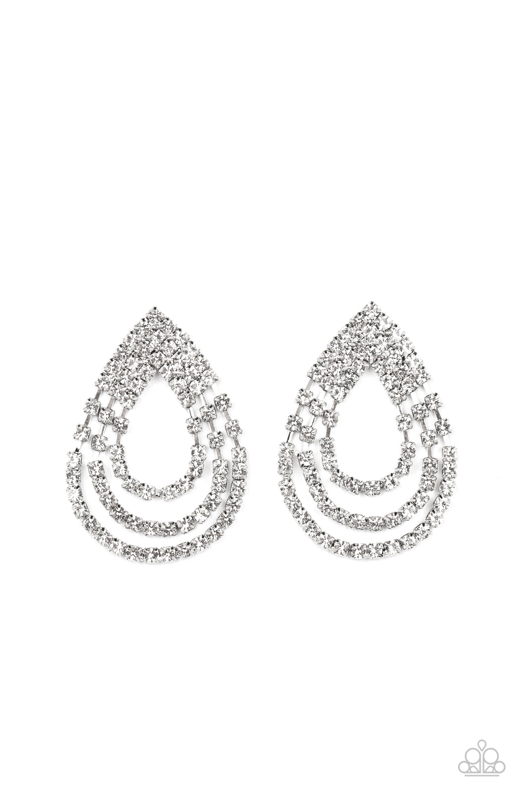 Take a POWER Stance - White Rhinestone Post Earrings Paparazzi Accessories