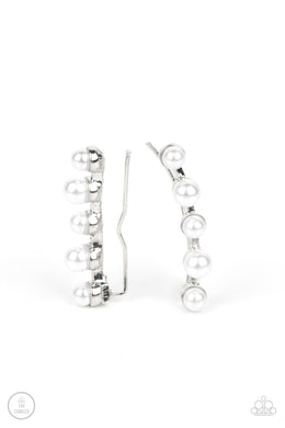 Drop-Top Attitude - White Pearl Ear Crawler Earrings Paparazzi Accessories