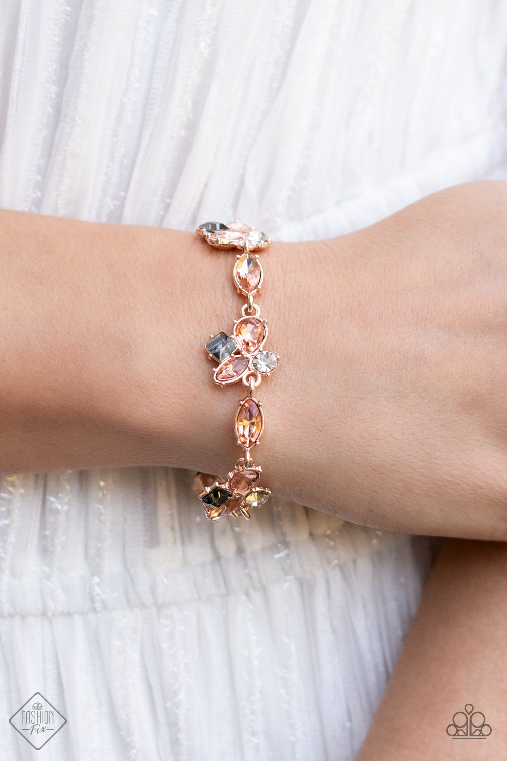 Colorful Captivation Rose Gold Rhinestone Bracelet Paparazzi Accessories