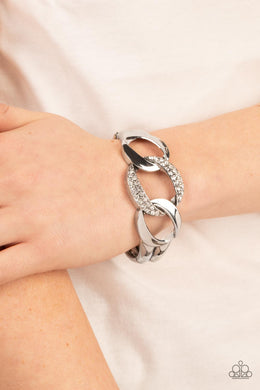 BOMBSHELL Squad - White Rhinestone Hinge Bracelet Paparazzi Accessories