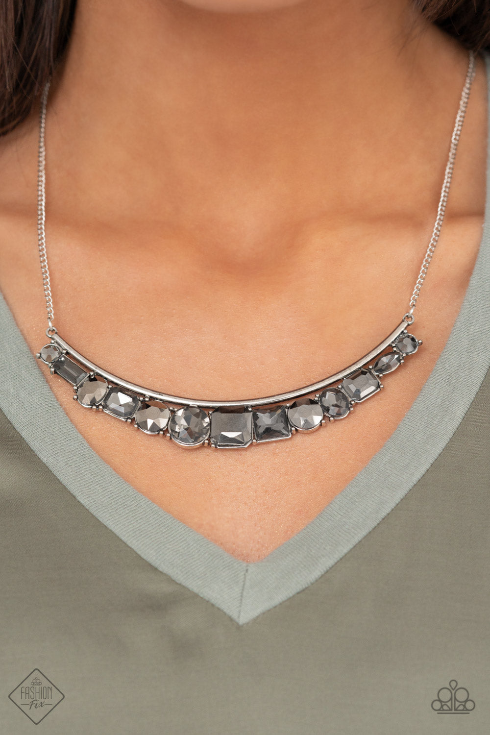 The Only SMOKE-SHOW In Town Silver Rhinestone Necklace Paparazzi Accessories