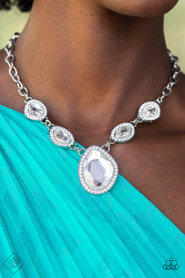 The Upper Echelon White Rhinestone Necklace Paparazzi Accessories