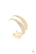 Load image into Gallery viewer, Cold as Ice - Gold Rhinestone Hoop Earrings Paparazzi Accessories