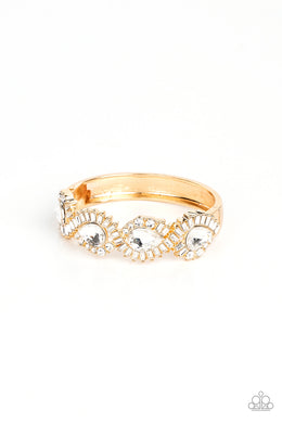 For the Win - Gold Rhinestone Hinged Bracelet Paparazzi Accessories