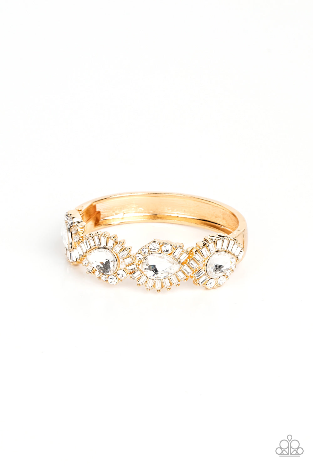 For the Win - Gold Rhinestone Hinged Bracelet Paparazzi Accessories