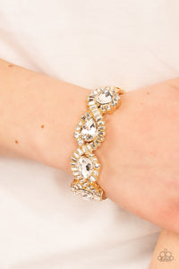 gold,hinge,rhinestones,For the Win - Gold Rhinestone Hinged Bracelet
