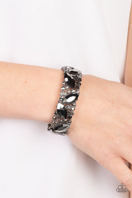 Full Body Chills - Black Gunmetal Hematite Rhinestone Stretchy Bracelet Paparazzi Accessories